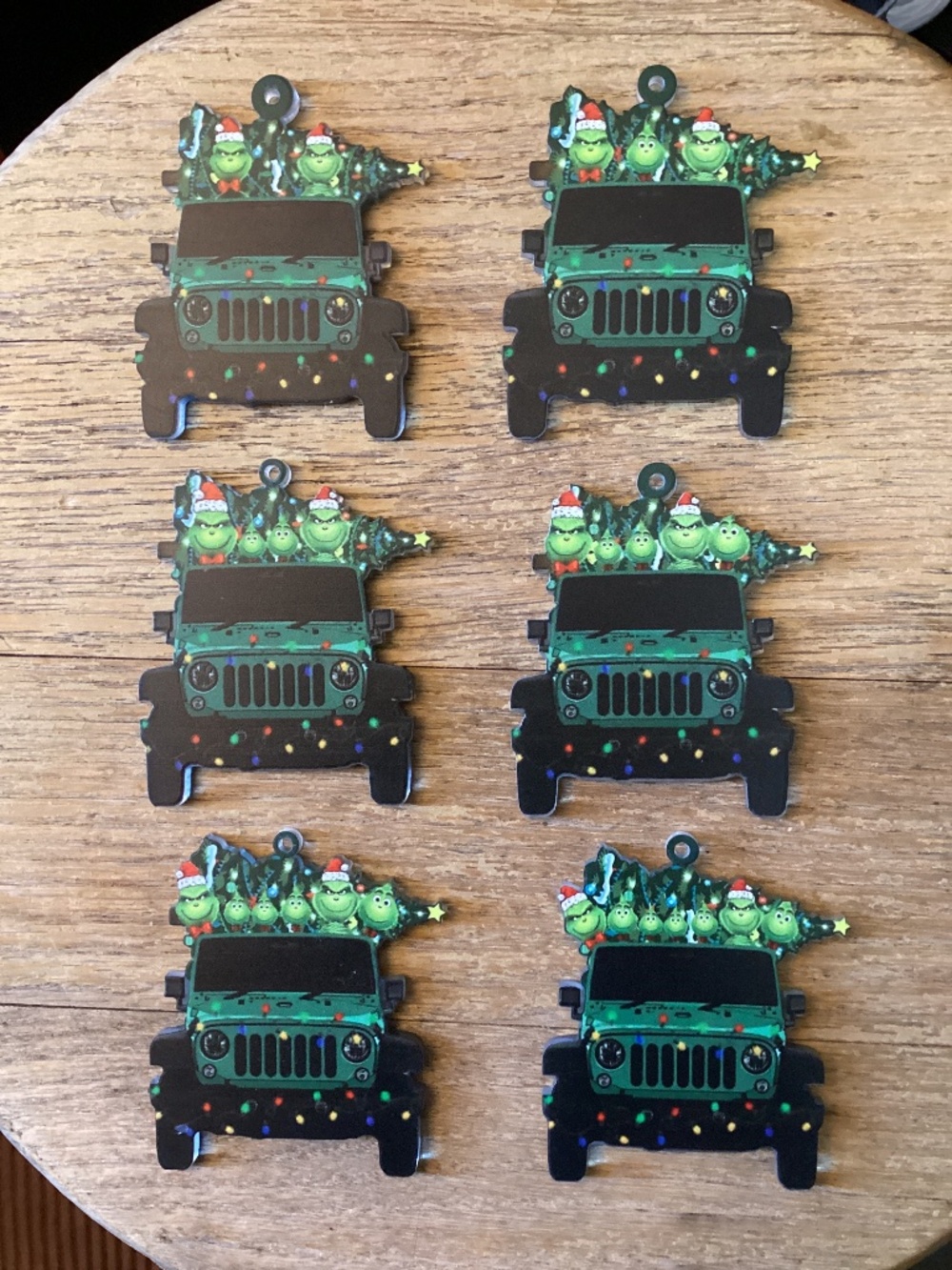 6 piece Grinch JEEP Christmas ornaments for Family of 2-7
